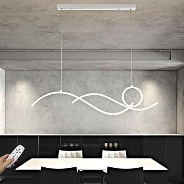 Imagem de Luminária pendente LED para mesa de jantar, luminária suspensa curva branca 38W, moderna, regulável, com controle remoto, luminária de mesa de jantar, altura ajustável, lustre para sala de j