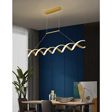 Imagem de Luminária pendente para mesa de jantar, luminária moderna para mesa de jantar, luminária pendente com regulagem de altura, para sala de jantar, quarto, luz de teto interna dourada (L120CM)