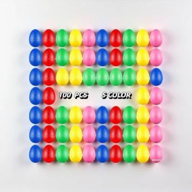 Imagem de SHUESS 100 peças de plástico para ovos de páscoa maracas musicais de percussão com uma bolsa de armazenamento para brinquedos, música, aprendizagem, pintura DIY