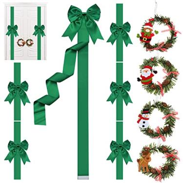 Imagem de Ysleen 6 peças de laços de fita de armário de Natal grandes laços festivos de Natal e 4 peças de guirlanda de pinheiro de Natal com boneco de neve Papai Noel guirlanda de porta de frente de Natal artificial para festa de Natal (verde)