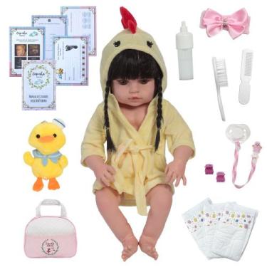 Imagem de Bebê Reborn Realista Morena Enxoval Completo Roupão Galinho - Cegonha 