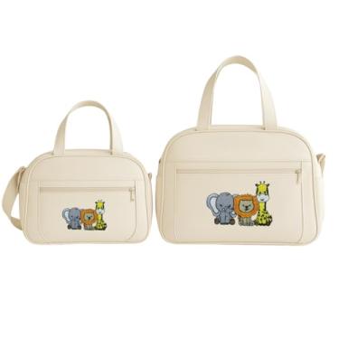 Imagem de Kit Bolsas E frasqueira Bebê Saida Maternidade Bordada SAFARI (Bege)