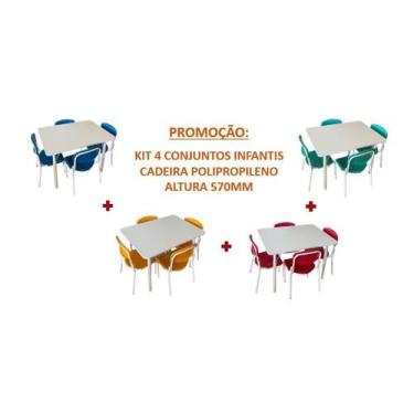 Imagem de Kit 4 Conjuntos Infantis Mesa Alt.: 570mm c/ Cadeiras em Polipropileno