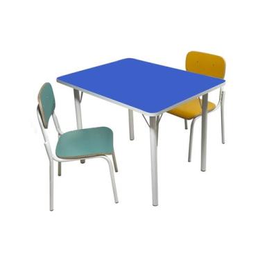 Imagem de Conjunto Infantil Mesa Azul em Mdf Alt.: 570mm c/ 2 cadeiras coloridas