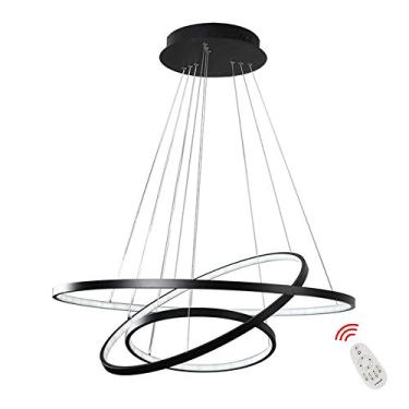 Imagem de Luminária pendente circular moderna com 3 anéis, lustre de teto, iluminação para cozinha, ilha, mesa de jantar, luminária suspensa interna regulável com design de lâmpada de suspensão