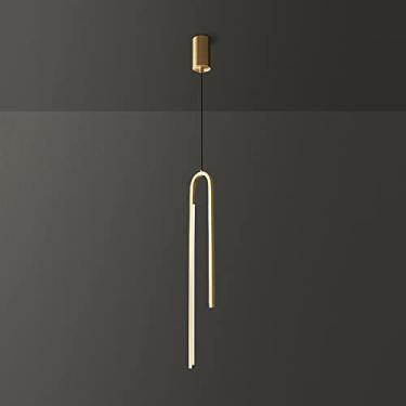 Imagem de Lustre de cabeceira de linha minimalista, iluminação LED tri-tom, luz suspensa de latão de luxo moderno, decoração de quarto, lustre suspenso, luminárias suspensas ajustáveis, decoração mode