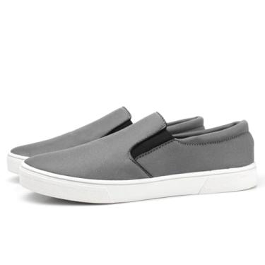 Imagem de Tênis Slip On Sapatênis Confortável Leve Versátil Estiloso Solado Macio Calce Fácil Prático Iate Masculino Feminino Casual Elástico Lateral (Cinza, BR, Adulto, Numérico, 42)