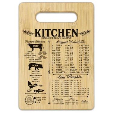Imagem de BEHIFL Tabela de conversão de medidas de cozinha, presentes de cozinha, decoração de cozinha, guia de quantidade de casa de fazenda rústica tábua de corte de bambu para cozinhas