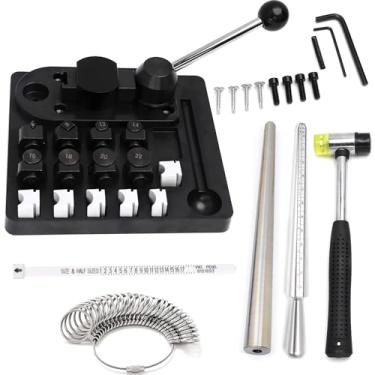 Imagem de Dobrador de anel multifuncional, ferramenta de medição de tamanho de anéis, ferramenta de dobra, kit de fabricação de anéis de joias, medidor de tamanho de anel, moldes, martelo, mandril, medidor