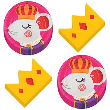 Imagem de HOME & HOOPLA Quebra-Nozes Natal Rato Papel Sobremesa Pratos e Guardanapos em Forma de Coroa (Serve 16)