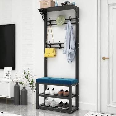 Imagem de Cabideiro, banco de entrada, banco de entrada com suporte para casaco com armazenamento de sapatos, organizador de entrada elegante, design 4 em 1, suporte de entrada com banco e armazenamento de