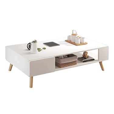 Imagem de Mesa lateral de sofá, mesa de café, mesa de coquetel moderna de 2 camadas, usada para quarto, sala de estar, sofá, mesa de chá industrial (com gaveta), bandeja