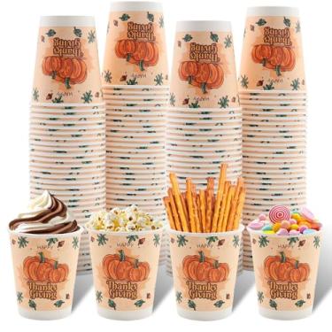 Imagem de Tamone Pacote com 100 copos de papel descartáveis de 255 g, copos de papel de Ação de Graças, à prova de vazamento, abóbora para café frio/quente, bebida, chocolate, cacau para escritório em casa