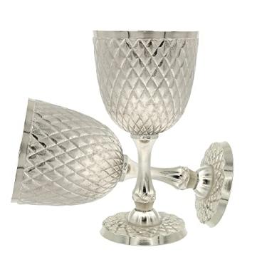 Imagem de REPLICARTZUS Taça de cálice de vinho de latão - Decoração gótica medieval King's Cup, Cálice de Vinho Presente Novidade (Acabamento Prata), 250 ml Pacote com 1