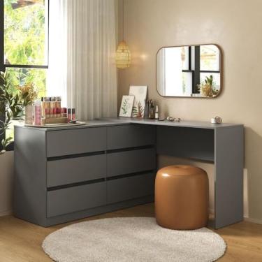 Imagem de Penteadeira de Canto Flex Multimóveis MP4404 – 120cm, 6 Gavetas, Grafite, Espaçosa e Elegante para Maquiagem