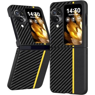 Imagem de Only CB Capa de couro para Oppo Find N3 Flip, textura de fibra de carbono premium couro sintético fina capa protetora resistente a arranhões para Oppo Find N3 Flip 2023 amarelo