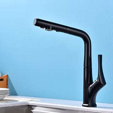 Imagem de Torneira de cozinha de latão Torneira de pia de cozinha com rotação de 360° 3 modos de saída de água Torneira de filtro de água Torneira misturadora quente e fria Torneira misturadora de furo único