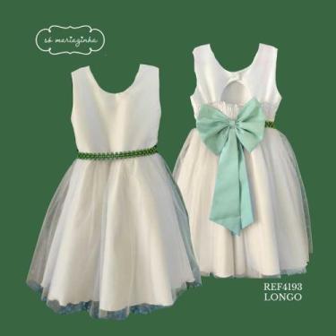 Imagem de Vestido Infantil Longo Branco Faixa VERDE CHA REF4193 - Só Mariazinha,