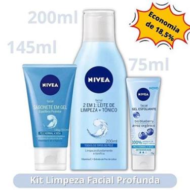 Imagem de Kit nivea 2 em 1 leite de limpeza + gel esfoliante facial