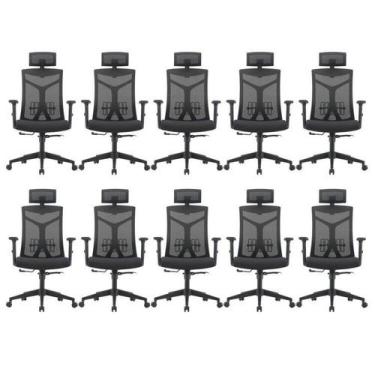 Imagem de Kit 10 Cadeiras Escritório Presidente Nr17 Office Lugano Preto - Espre