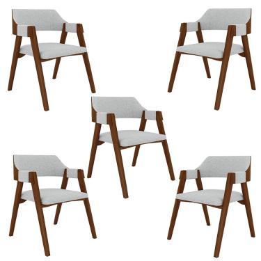 Imagem de Kit 5 Cadeiras Sala de Jantar e Jogos Carteados Madeira Maciça Poker Linho Cinza/Imbuia G42 - Gran Belo