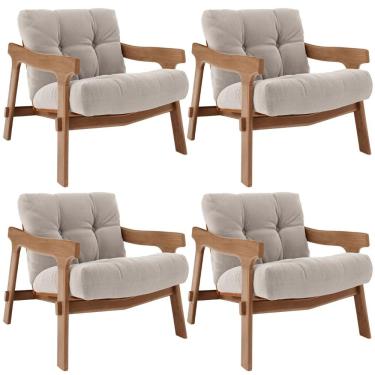 Imagem de Kit 04 Poltronas Decorativa Fixa Para Sala Living Ikary L02 Canela Prime Bouclê Bege Escuro - Lyam Decor