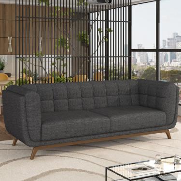 Imagem de Sofá Decorativo Sala de Estar 180cm Rocket 2 Lugares Base Madeira Linho Chumbo G45 - Gran Belo