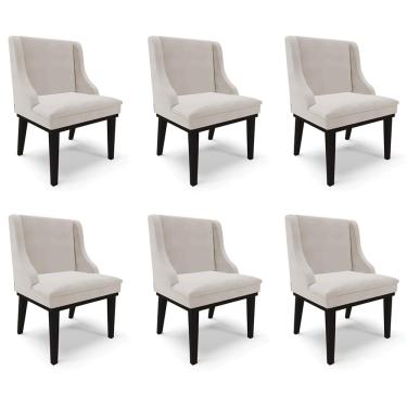 Imagem de Kit 6 Cadeiras Decorativas Sala de Jantar Base Fixa de Madeira Firenze Veludo Cinza/Preto G19 - Gran Belo