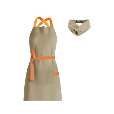 Imagem de Avental e Faixa de Cabelo Bege Laranja Chef Cozinha Bistro