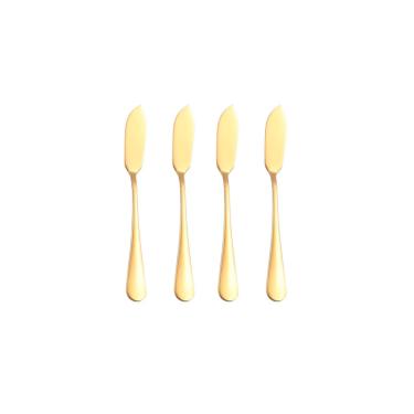 Imagem de Faca para Manteiga Espatula Pate Aço Inox Dourado Jogo 4un