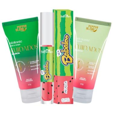 Imagem de Kit Gloss Brilho Labial Ice Sabor Uva, Cereja, Tutti Frutti e Melancia com Hidratante e Esfoliante Corporal de Melancia (Melancia)