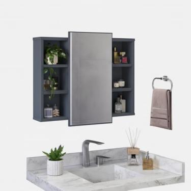Imagem de Armário Banheiro com Espelho, Espelheira Armario Organizador para Banheiro com Prateleira Nicho(Cinza)
