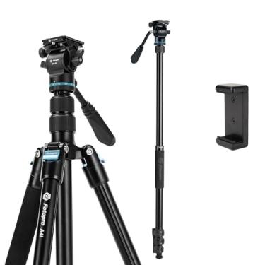 Imagem de Fotopro Tripé de câmera de 152 cm, tripé de viagem compacto de alumínio e monopé com placa de liberação rápida de cabeça esférica de 360°, tripé de câmera profissional para DSLR, A4I A5I (azul, vídeo