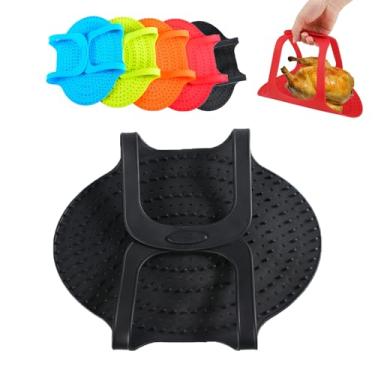 Imagem de 2Pcs, Levantador de peru resistente ao calor de silicone, Levantador de aves antiaderente reutilizável resistente ao calor Turquia assar Sling Forno Tapete para cozinhar em casa (Preto)