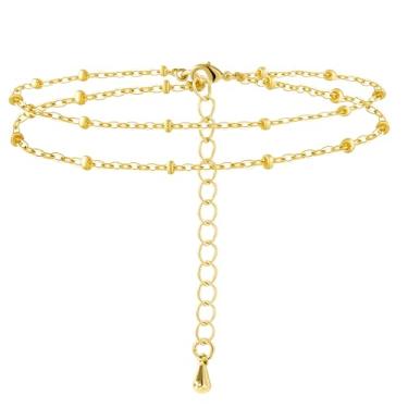 Imagem de Poxtex Tornozeleira feminina de prata esterlina à prova d'água, zircônia cúbica 925 banhada a prata e pingente de coração, tornozeleiras delicadas para mulheres, conjunto de tornozeleiras de corrente