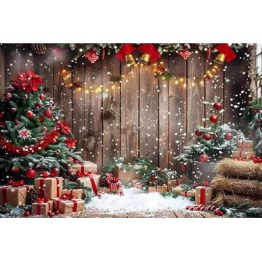 Imagem de ZJRBJB 3 x 2,4 m, decorações de Natal, pano de fundo, inverno, floco de neve, marrom, fundo de madeira, rústico, cana-de-doce, presente, celeiro, fazenda, palheiro, ano novo, festa de aniversário