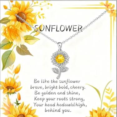 Imagem de REEBOOOR You are My Sunshine, colar de girassol dourado, para mulheres, joias de girassol, presentes para filha/esposa/irmã/mãe, Large, Zinco, Zircônia cúbica