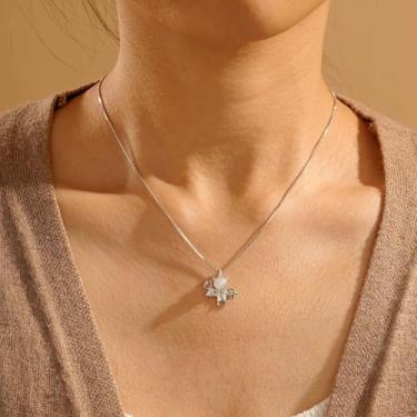 Imagem de Colar de pedra da lua banhado a prata para mulheres – joia celestial, colar hipoalergênico personalizado, não mancha, presente de aniversário, joias modernas, 16+2", Liga de aço, Sem Pedra Preciosa