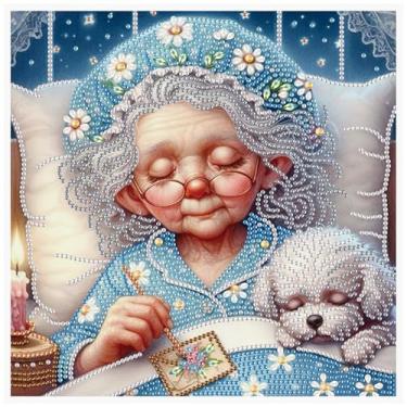 Imagem de Kits de pintura de diamante Grandma Dog para adultos, kits de arte de diamante de formato especial 5D para iniciantes, pintura de strass de cristal para decoração de parede de casa, 30 x 30 cm