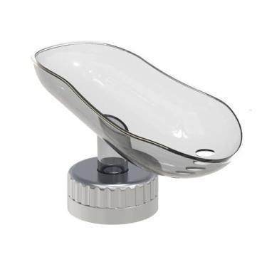 Imagem de Saboneteira de banheiro, bandeja com ventosa, caixa de sabonete, recipiente de esponja sem perfuração, cesta de armazenamento de plástico autodrenagem (cinza)