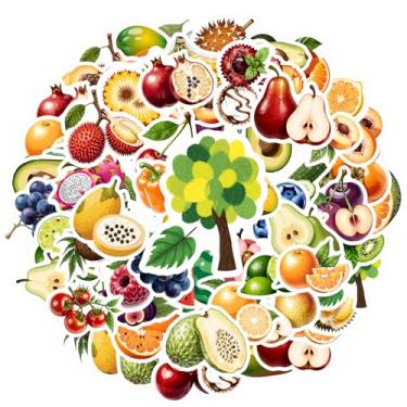 Imagem de 50 peças de adesivos coloridos de frutas – Conjunto de adesivos fofos de frutas para laptop, notebook, mala