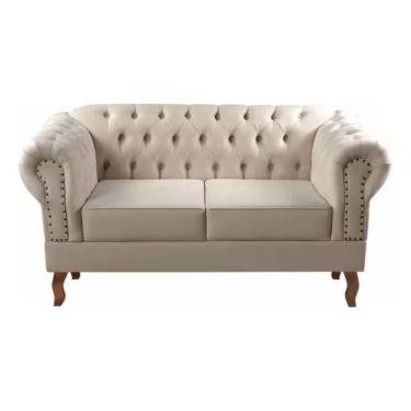 Imagem de Sofá Chesterfield 2 Lugares Dom Pedro Vintage Retrô Capitonê Suede Bege Claro
