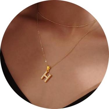 Imagem de Colar feminino com inicial CZ em camadas, pingente delicado de letra A a Z, joia banhada a ouro de corrente dupla, presente personalizado, 14+2in/16+2in, Aço inoxidável, Sem Pedra Preciosa