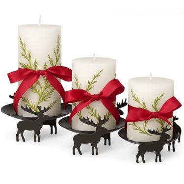 Imagem de Conjunto de suporte de vela de coluna de rena – conjunto de 3 suportes de vela de metal preto em tamanhos variados (14 cm, 11,4 cm, 10 cm) – mesa central de mesa de Natal e decoração de casa de férias