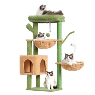 Imagem de Heybly Árvore para gatos com escova para cuidados pessoais, condomínio Cat Tower para gatos internos com poleiro de pelúcia acolchoado HCT006GY