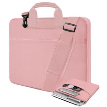 Imagem de Bolsa de ombro para laptop de 17,3 polegadas, pasta protetora durável à prova de choque com vários bolsos compatível com a maioria dos notebooks HP Acer Dell Lenovo ASUS MSI de 17-17,3 polegadas, rosa