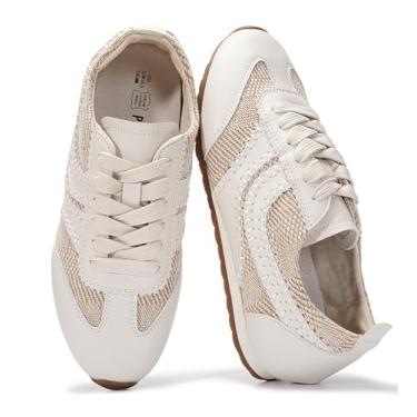 Imagem de Project Cloud Tênis feminino de couro descalço – Tênis feminino com cadarço de espuma viscoelástica – leve e antiderrapante – Tênis feminino moderno para o dia todo para 2025, Raffia natural, 37