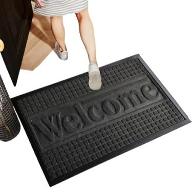 Imagem de Tapete Porta, Capacho Tapete Emborrachado Sala Banheiro Porta de Entrada Antiderrapante(45x75cm)(Welcome Preta)