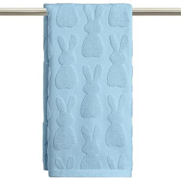 Imagem de Artoid Mode 1 peça de toalha de mão azul claro 3D coelho jacquard Páscoa para banheiro, 100% algodão macio absorvente toalha de decoração de banheiro, 14,7 x 29,5 polegadas