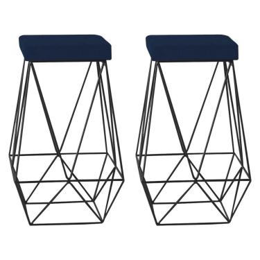 Imagem de Kit 2 Banquetas Kathy Base Preta Veludo Azul Gran Belo